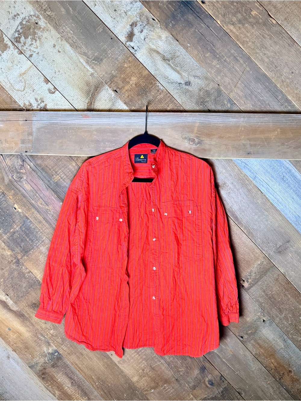 Liz Claiborne Petite 100% Cotton Red striped Long-Sleeve button up Shirt